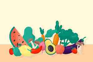 Vector gratuito estilo de fondo de frutas y verduras