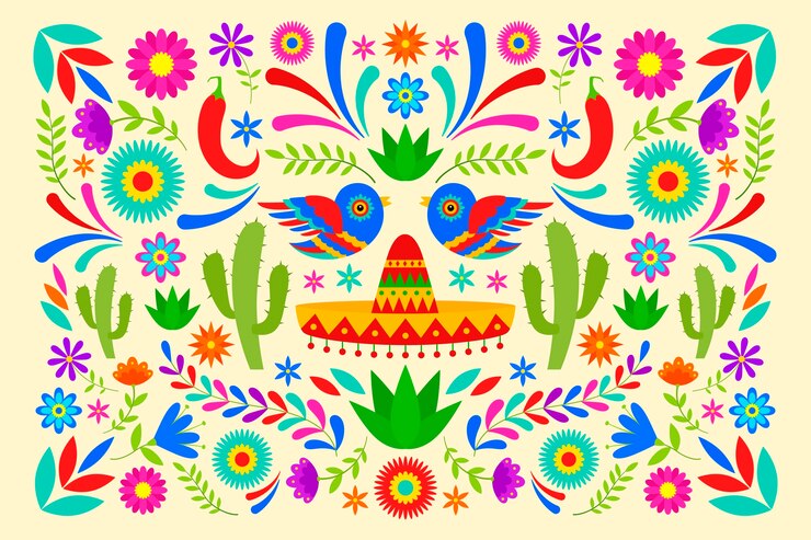 Vector gratuito estilo de fondo mexicano colorido diseño plano