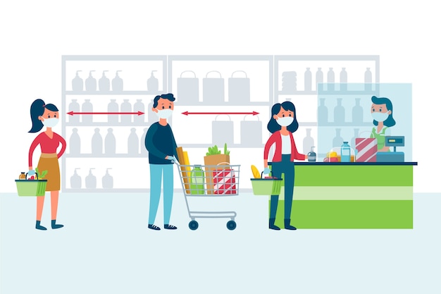 Estilo de ilustración de supermercado Coronavirus
