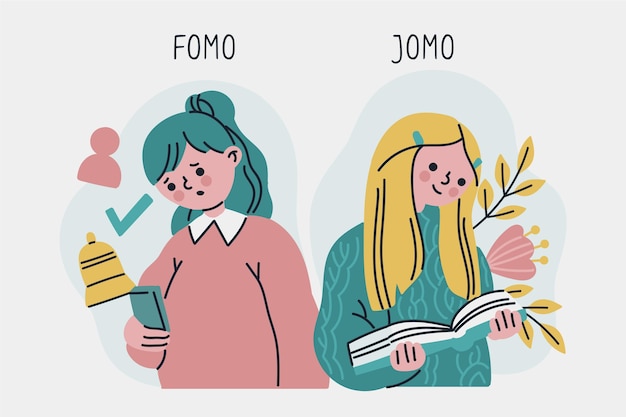 Vector gratuito estilo ilustrado de fomo vs jomo