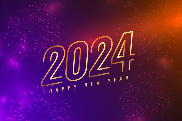 estilo de línea 2024 celebración de fuegos artificiales de año nuevo vector de diseño de fondo