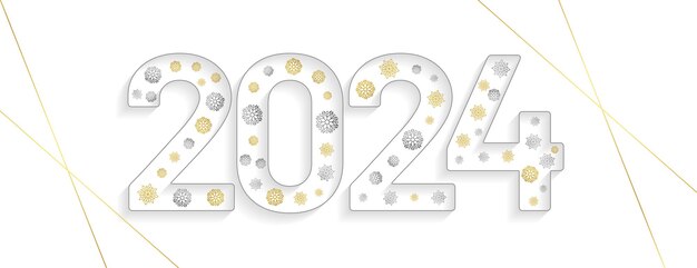 Estilo de línea bandera del festival de invierno de año nuevo 2024 con decoración de copos de nieve vectorial