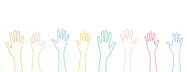 Estilo de línea colorido voluntario manos arriba vector de diseño