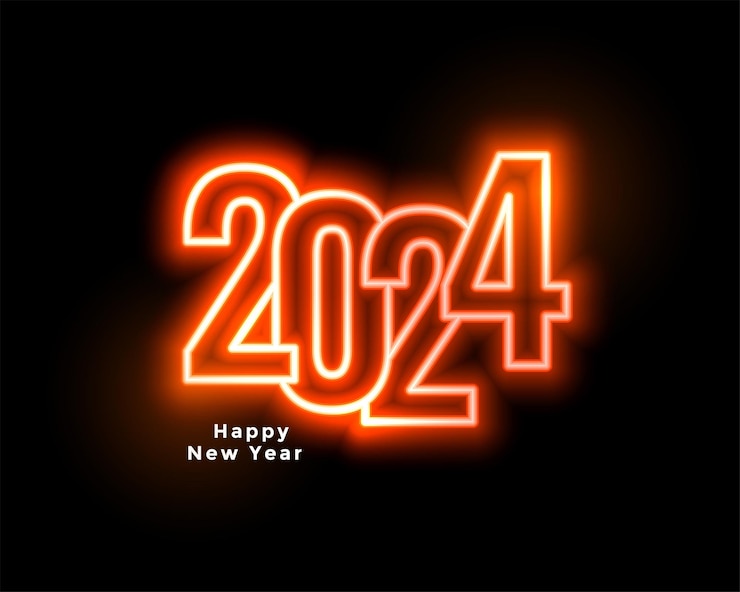 Vector gratuito estilo de neón brillante 2024 año nuevo festivo fondo de vacaciones