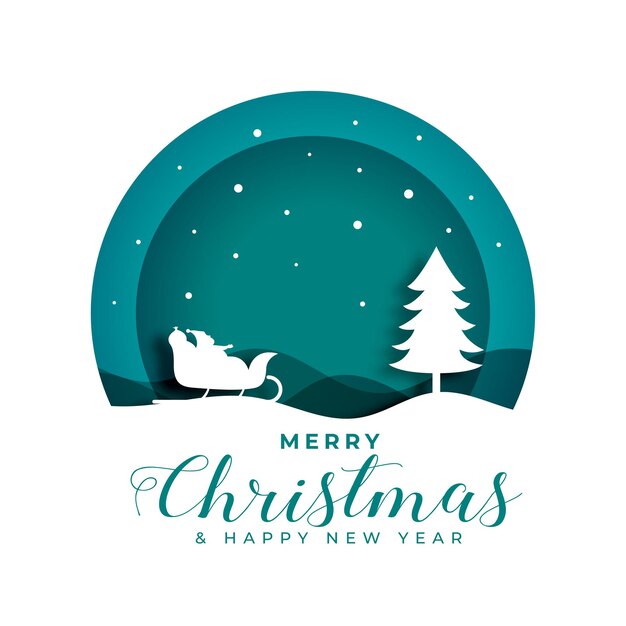 estilo papercut Santa Claus y árbol Feliz Navidad vector de diseño de fondo