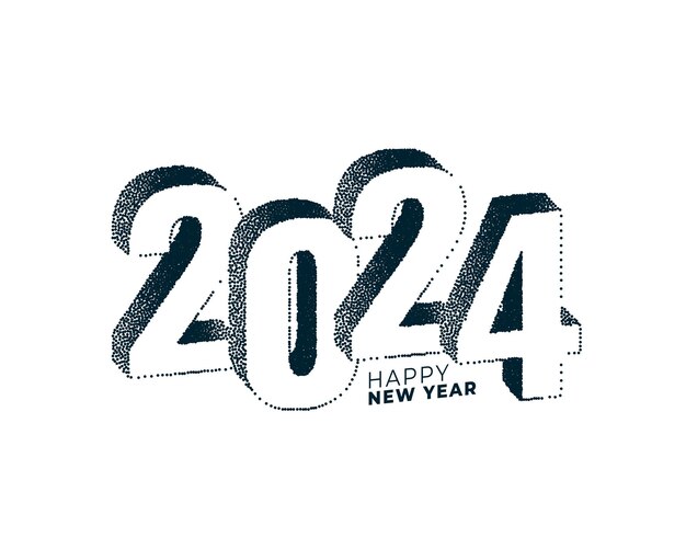 estilo de partícula feliz año nuevo 2024 vector de diseño de fondo blanco