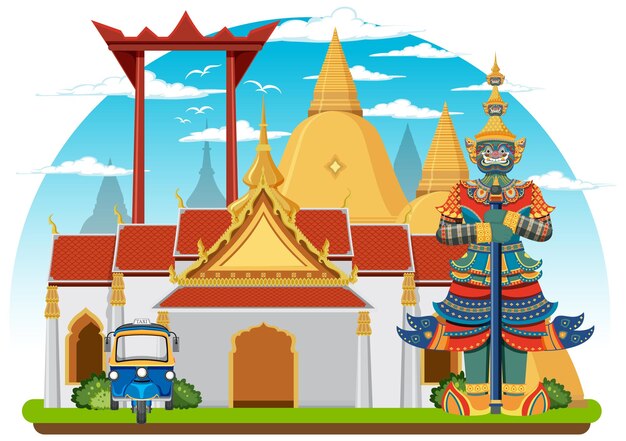Estilo plano emblemático de Bangkok Tailandia