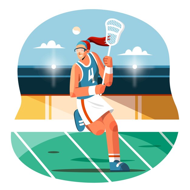 Estilo plano de ilustración de jugador de lacrosse