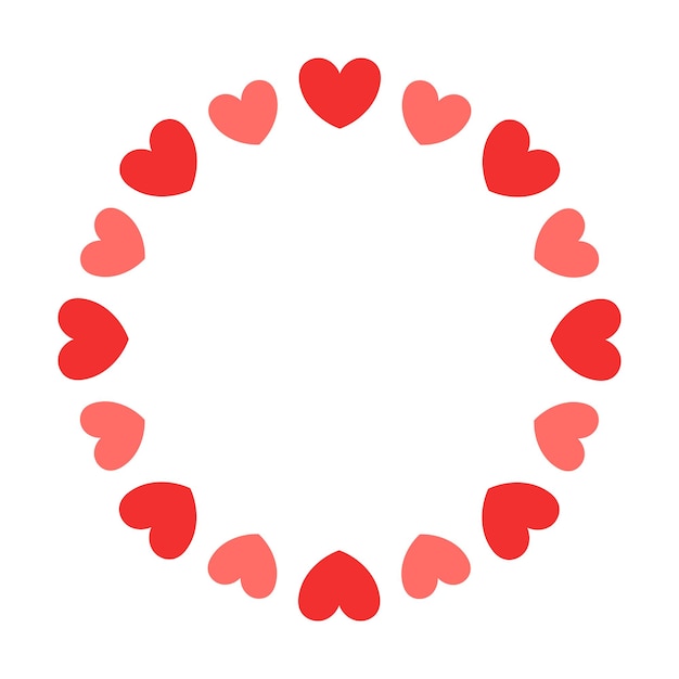 Estilo plano del marco del círculo de corazones