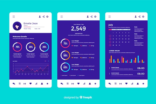 Estilo plano de plantilla de infografía de aplicación móvil de fitness