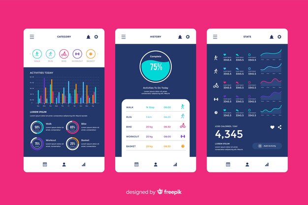 Estilo plano de plantilla de infografía de aplicación móvil de fitness