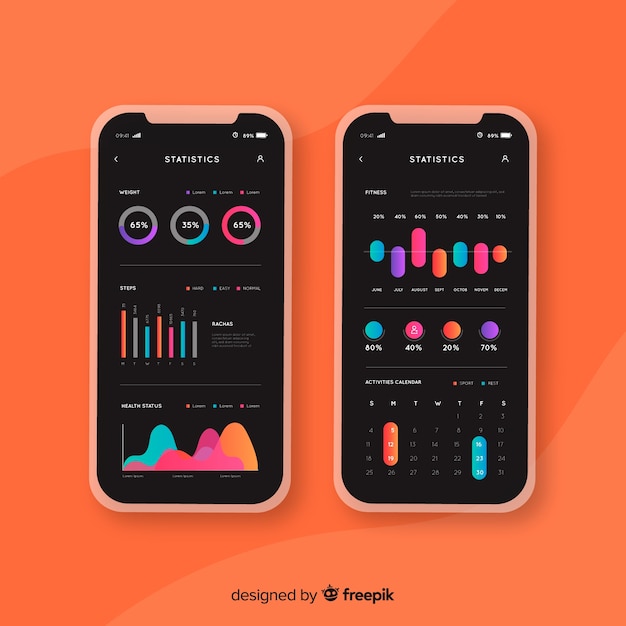 Estilo plano de plantilla de infografía de aplicación móvil de fitness