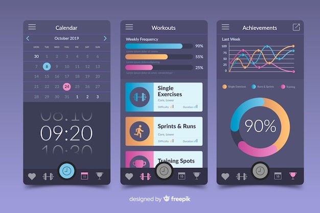Estilo plano de plantilla de infografía de aplicación móvil de fitness