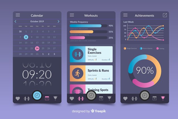 Estilo plano de plantilla de infografía de aplicación móvil de fitness