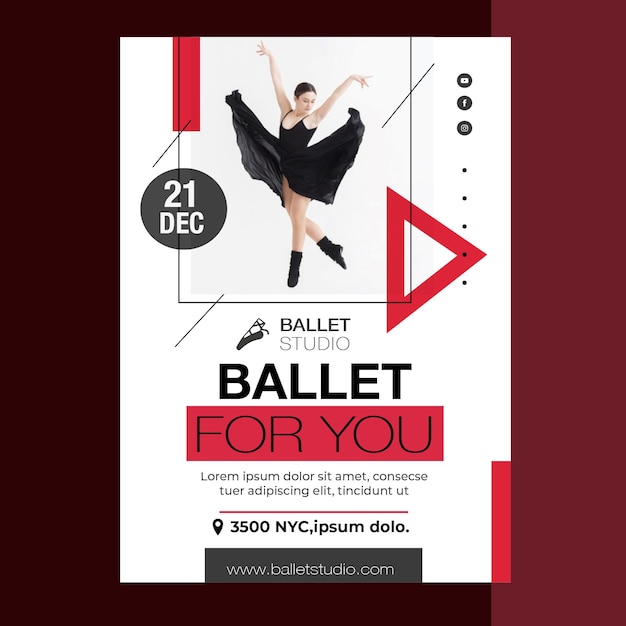 Vector gratuito estilo de plantilla de cartel de lecciones de ballet