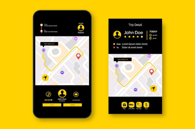 Vector gratuito estilo de plantilla de interfaz de la aplicación de taxi