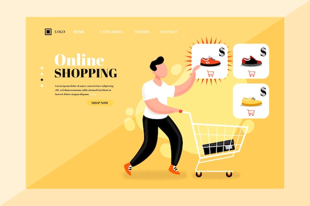 Estilo de plantilla de página de destino en línea de compras de diseño plano
