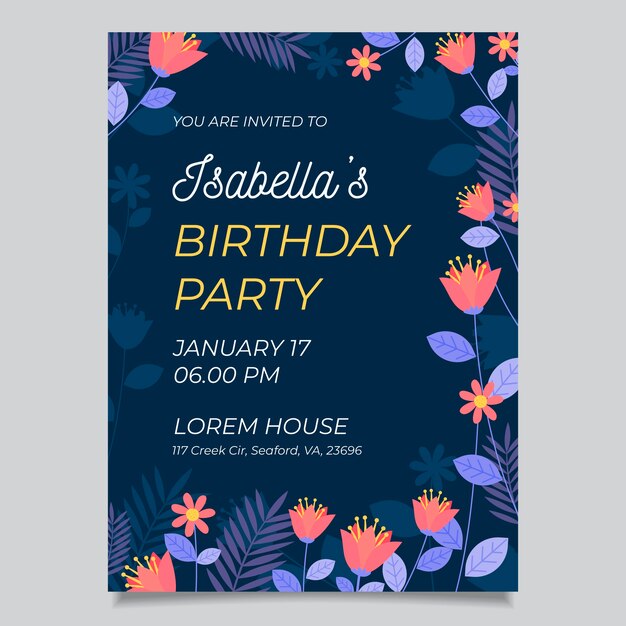 Estilo de plantilla de tarjeta de cumpleaños floral