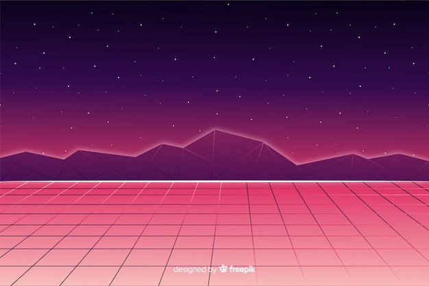 Vector gratuito estilo retro de fondo de paisaje futurista