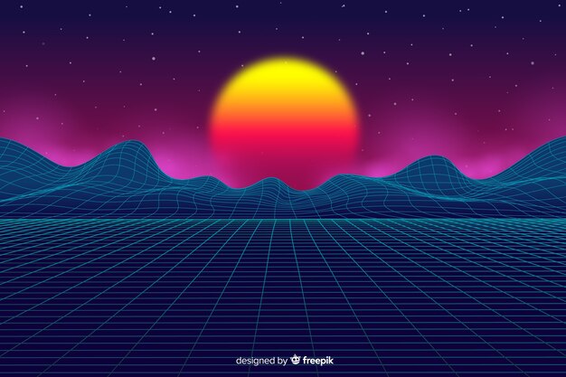 Estilo retro del fondo del paisaje futurista