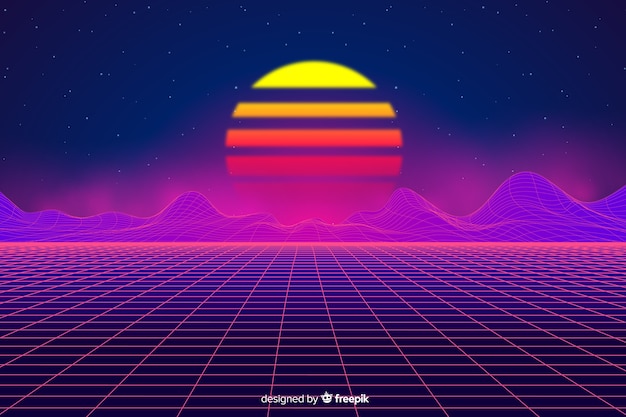 Estilo retro del fondo del paisaje futurista