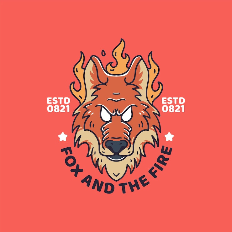 Vector gratuito estilo retro de ilustración de fuego de lobo para camiseta