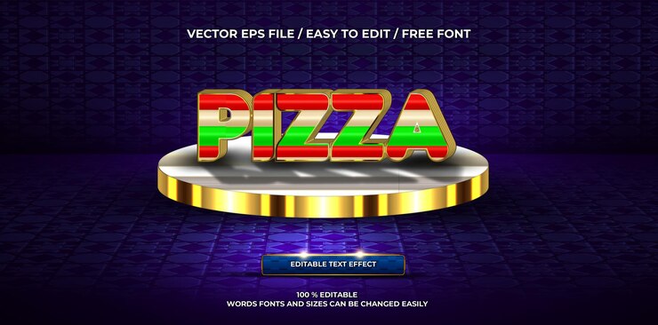 Vector gratuito estilo de texto 3d de pizza de efecto de texto editable de lujo
