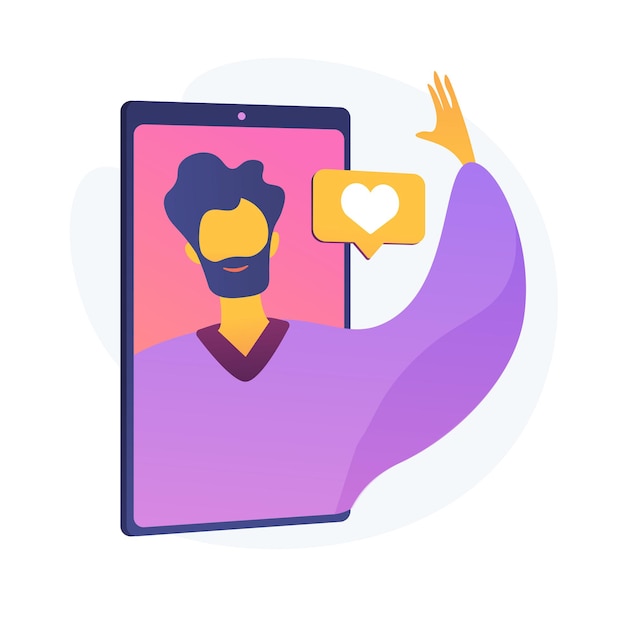 Estilo de vida de vlogging. Blogs de video, interacción en redes sociales, plataforma de comunicación digital. Vlogger alegre, saludo de influencer, agitando el gesto de la mano. Ilustración de metáfora de concepto aislado de vector