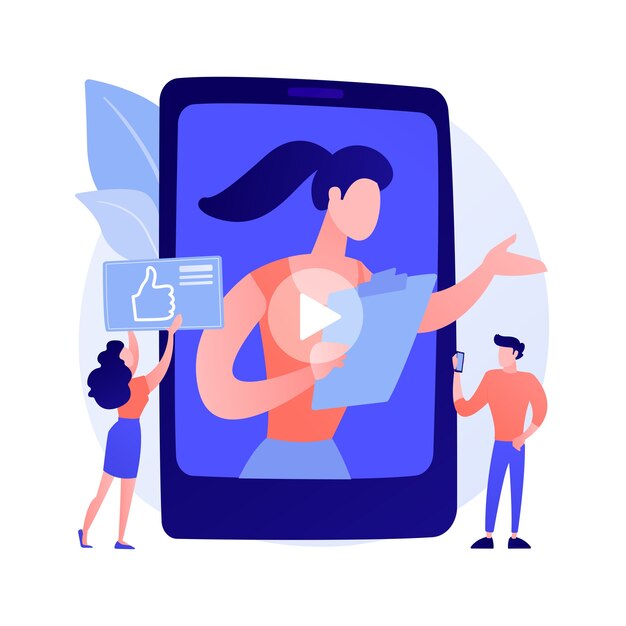 Estilo de vida de vlogging. Blogs de video, interacción en redes sociales, plataforma de comunicación digital. Vlogger alegre, saludo de influencer, agitando el gesto de la mano.