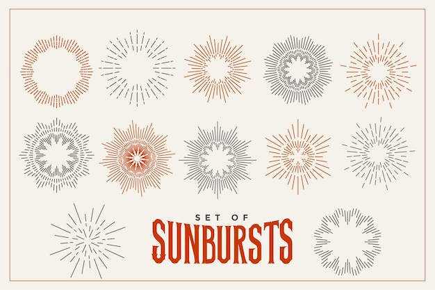 estilo vintage elementos lineales de rayos de sol en el conjunto