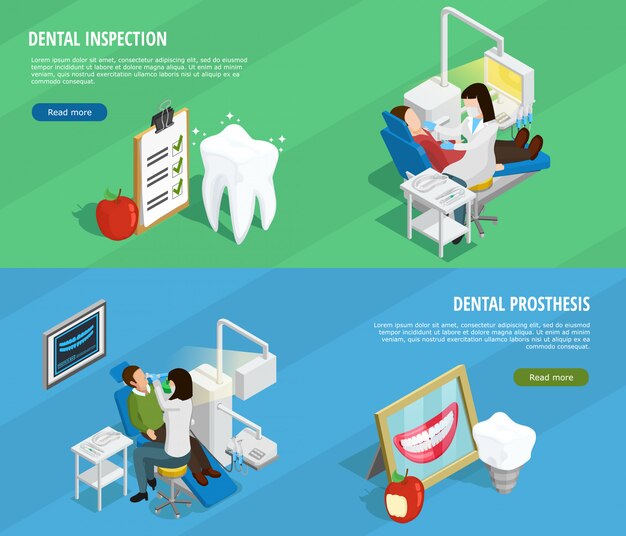Estomatología Banners horizontales isométricos