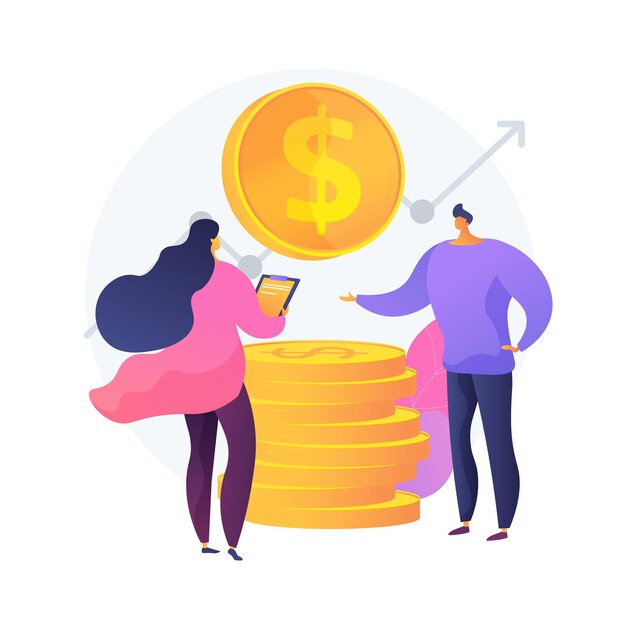 Estrategia de aumento de ingresos. Gestión empresarial, estadísticas de corredores de bolsa, previsión financiera. Expertos del mercado financiero analizando tasas de crecimiento. Ilustración de metáfora de concepto aislado de vector