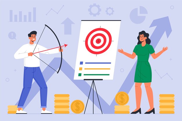 Estrategia empresarial dibujada a mano con objetivo