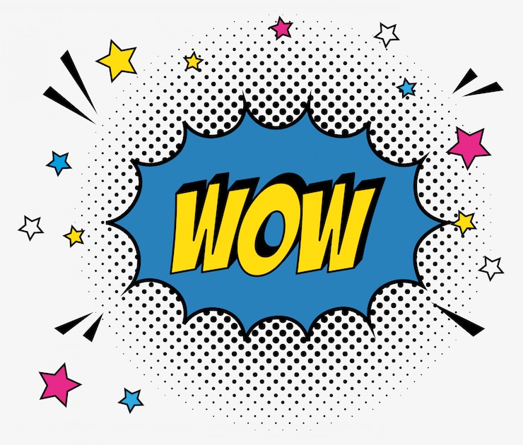 Vector gratuito estrella del pop art con mensaje wow
