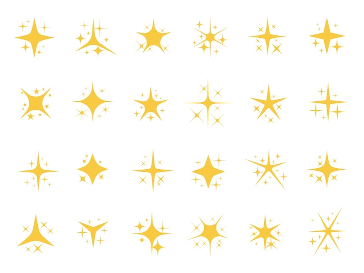 Vector gratuito estrellas brillantes. chispas brillantes, estrella de luz brillante y elementos brillantes.