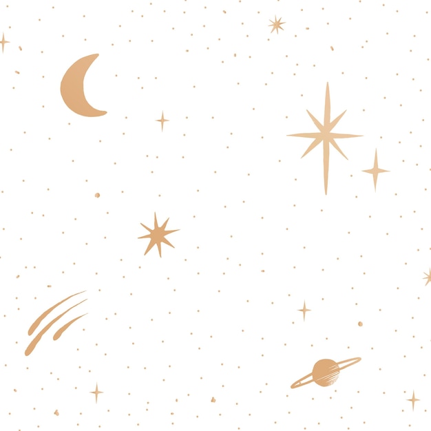 Vector gratuito estrellas brillantes cielo de galaxia de oro sobre fondo blanco.