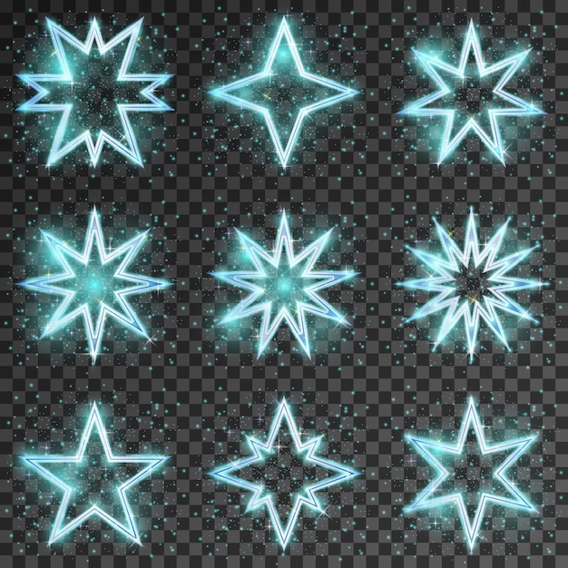 Estrellas brillantes. Decoración brillante y brillante Navidad, centelleo y centelleo, ilustración vectorial