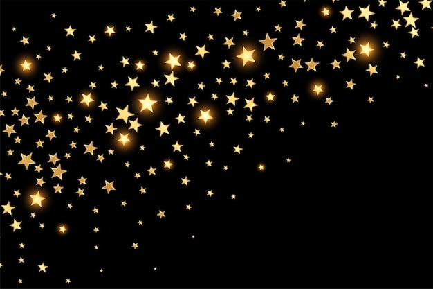 estrellas de kirakira doradas y brillantes en un fondo oscuro con espacio vacío