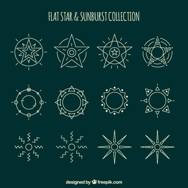 Estrellas y rayos de sol ornamentales dibujados a mano