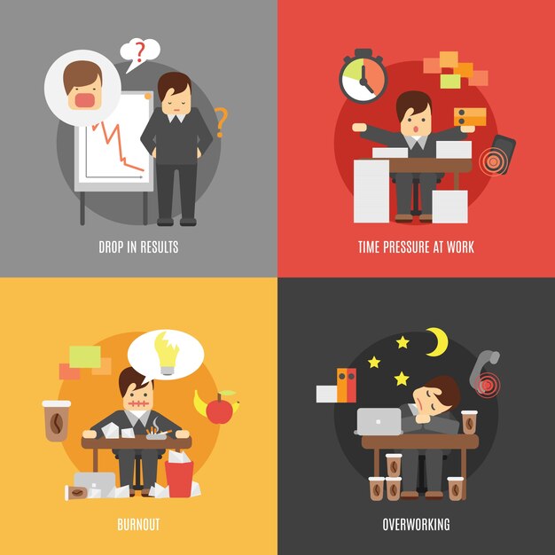 Estrés en la composición de iconos planos de trabajo