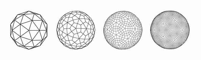 Vector gratuito estructura alámbrica esfera con líneas conectadas diseño de cuadrícula 3d abstracto estilo tecnológico estructura diferente del marco de la cuadrícula