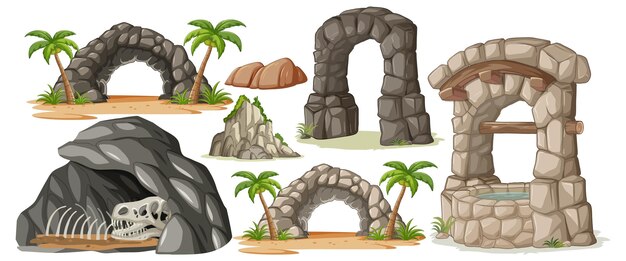 Estructuras de piedra y elementos naturales