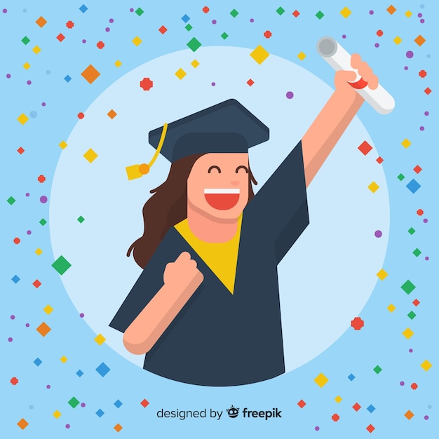 Vector gratuito estudiante feliz graduándose con diseño plano