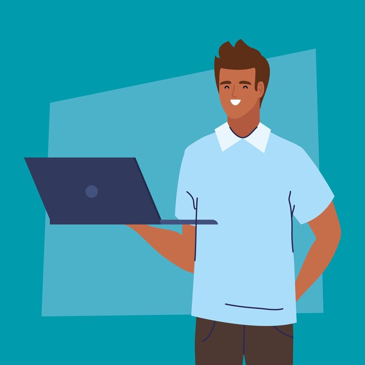 Vector gratuito estudiante masculino con laptop