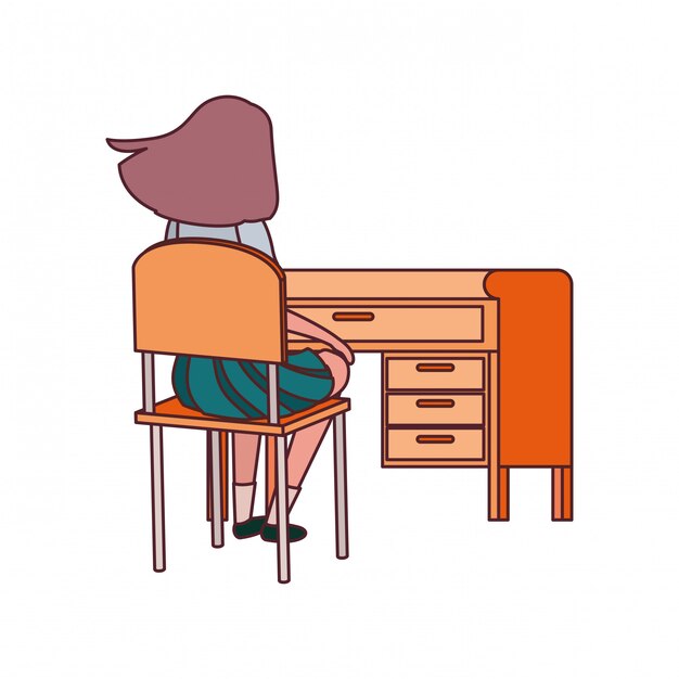Estudiante mujer sentada en el escritorio de la escuela