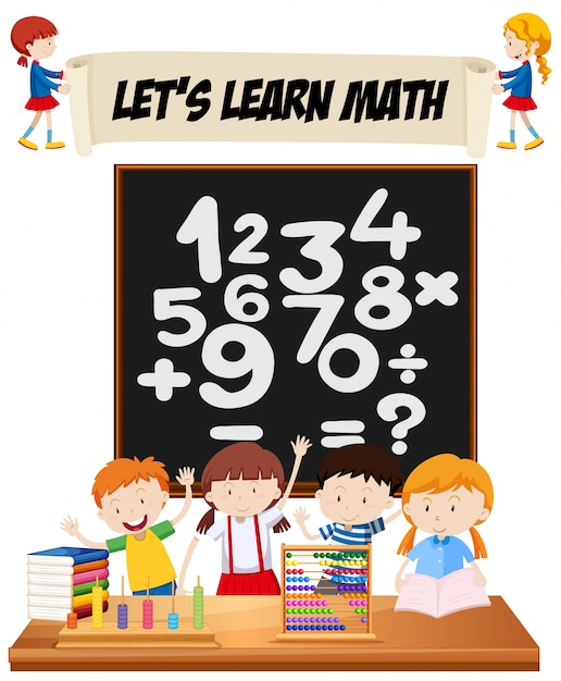 Estudiantes, aprendizaje, matemáticas, sala de clase, Ilustración