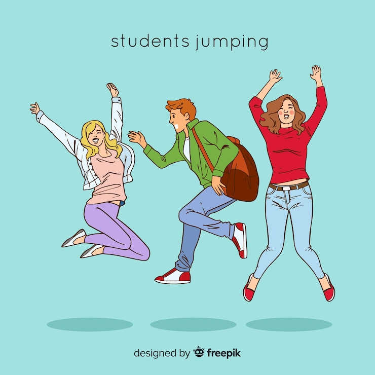 Vector gratuito estudiantes dibujados a mano saltando