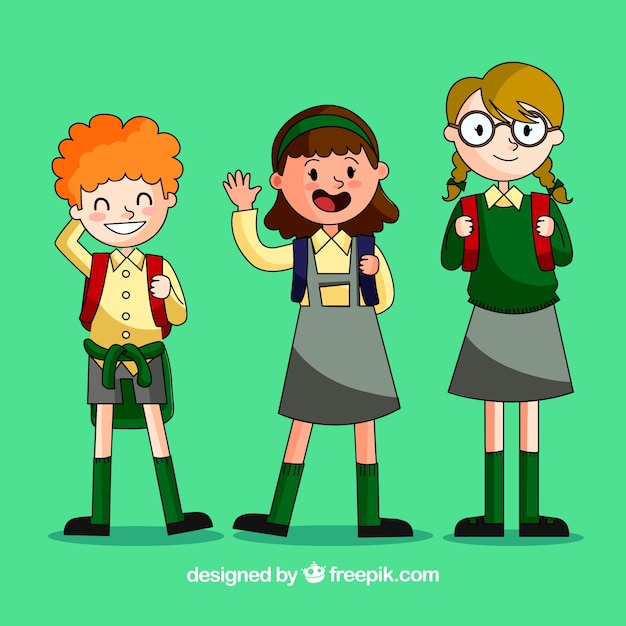 Vector gratuito estudiantes felices con uniforme