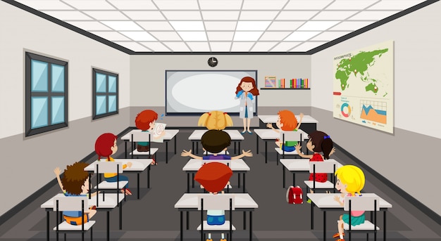 Estudiantes en la ilustración de aula moderna