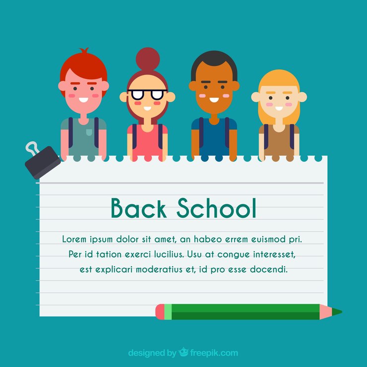 Vector gratuito estudiantes jóvenes, hoja de libreta y lápiz